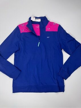NWT Vineyard Vines Royal Blue and Hot Pink Quarter-Zip Pullover